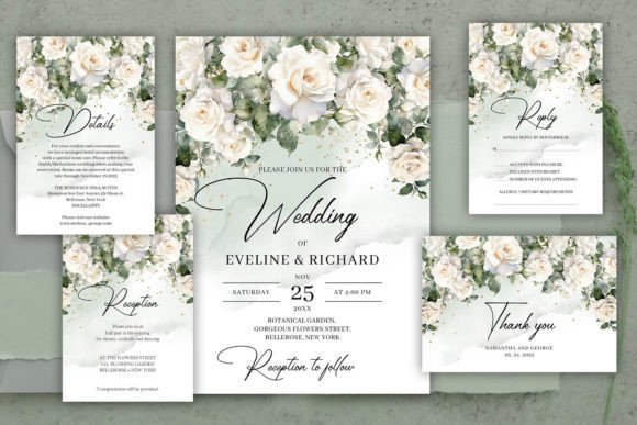 Download Vintage White Roses Wedding Invitation - Rose Collection