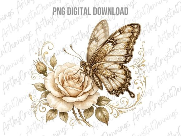 Download Vintage Butterfly and Roses PNG - Rose Collection