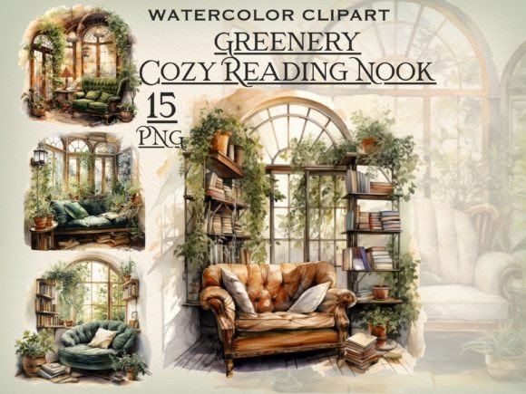 Download Greenery Cozy Reading Nook PNG Bundle - Green Collection