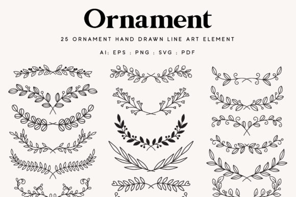Download 25 Leaf Ornament Wedding Lineart Element - Ornament Collection