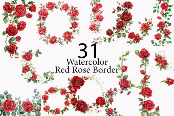 Download Red Rose Border Watercolor Clipart  - Rose Collection